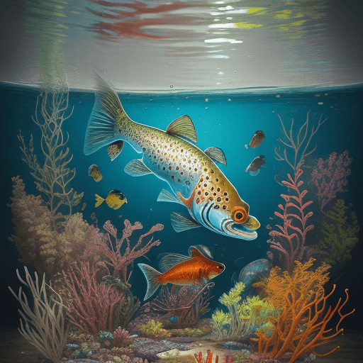 AI generated: fish trout and colorful worms by Vincent Schwenk