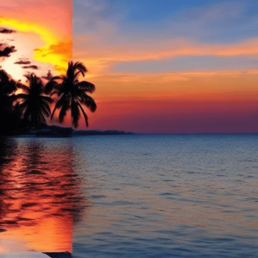 AI generated: Use the uploaded photo but add a beautiful sunset in the background.