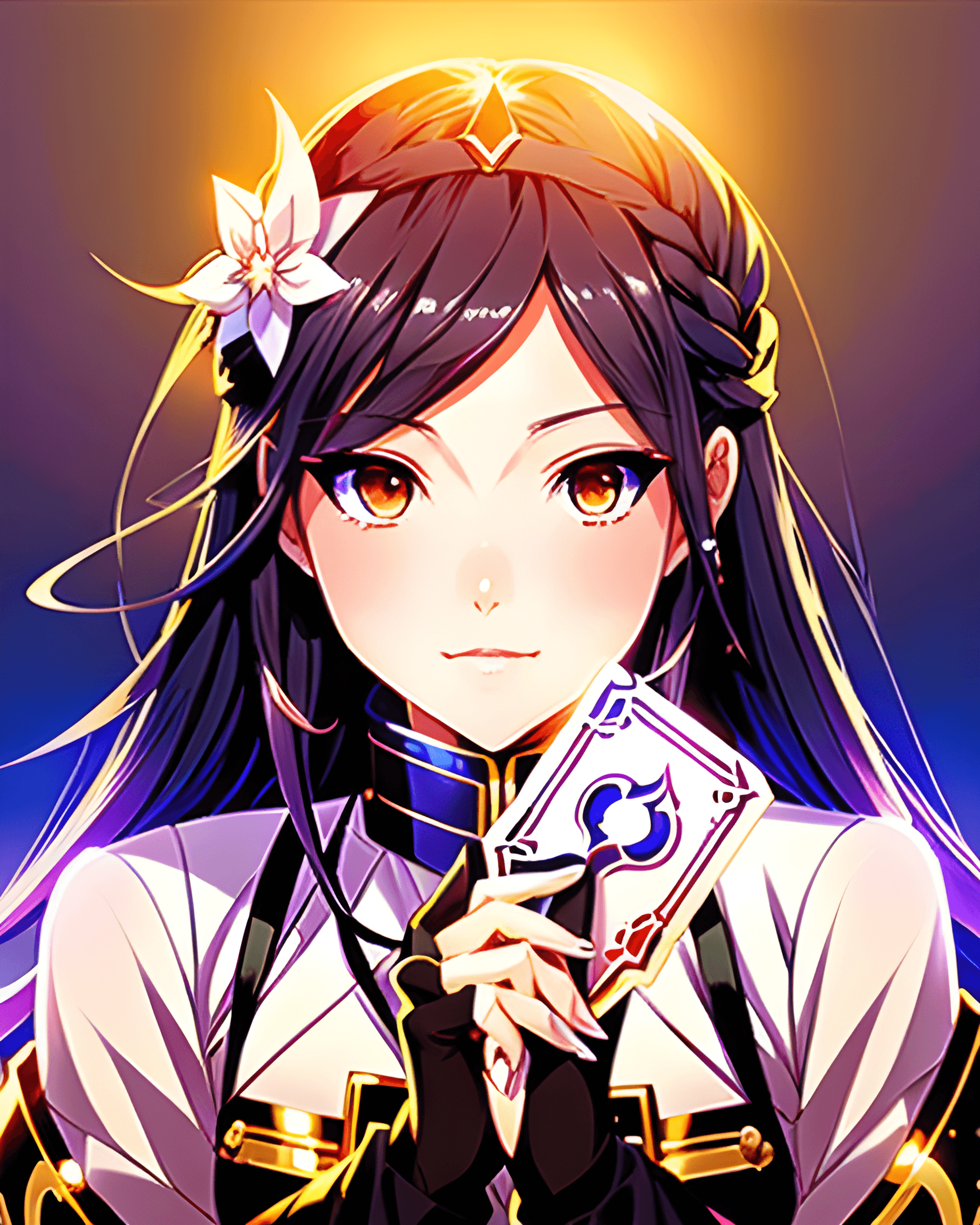 AI generated: anime girl with a card in her hand, fantasy art style, artwork in the style of guweiz, female magici...