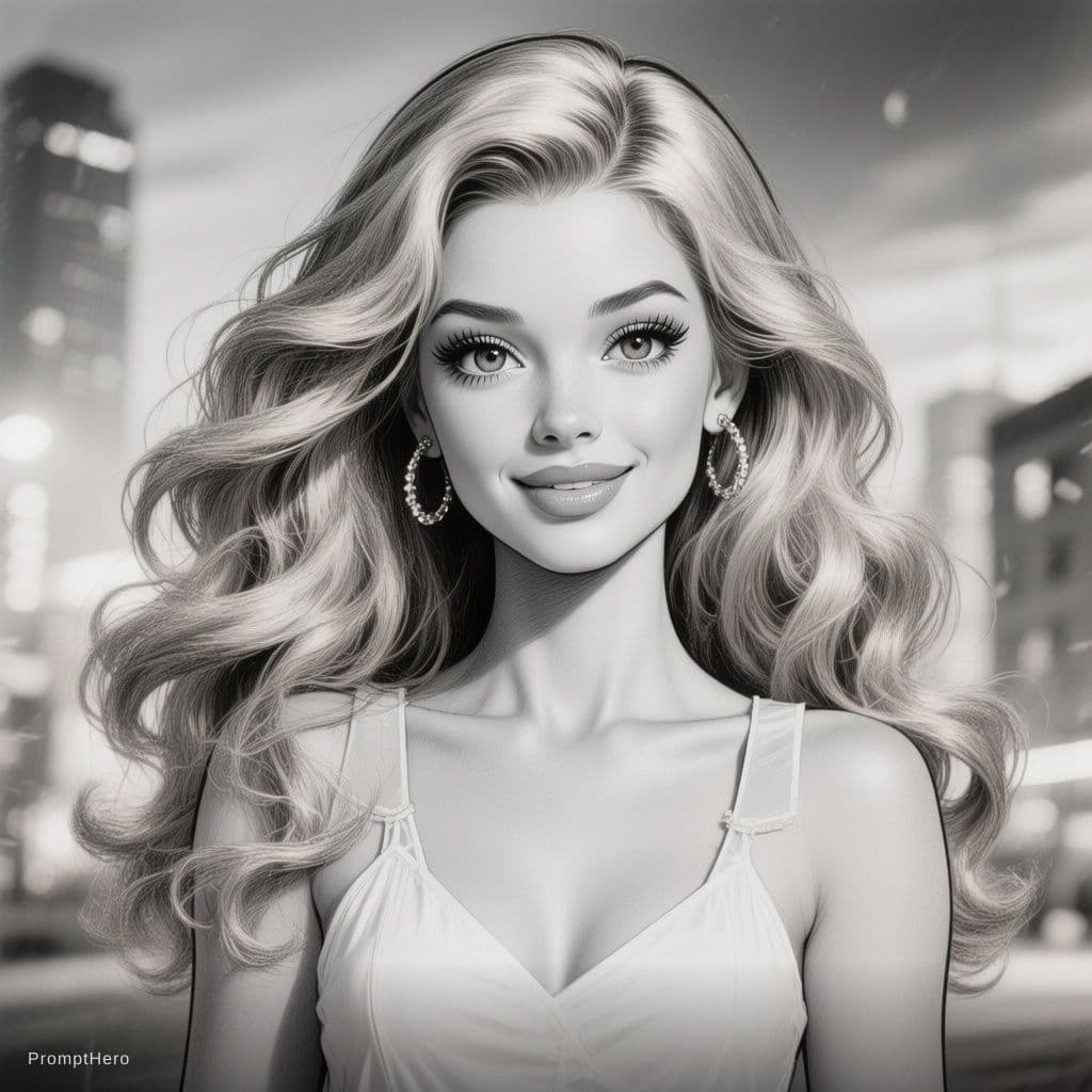AI generated: drawing of a beautiful young woman in white, in the style of black and white realism, tumblewave, hi...