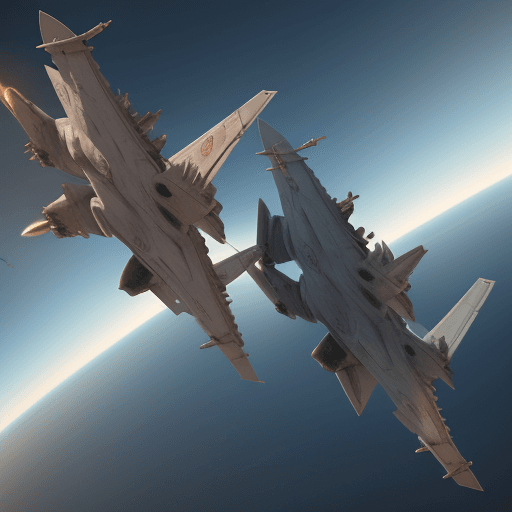 AI generated: Two fighter jets dog fighting in a spiral position resembling a DNA helix structure, 4k, hyper reali...