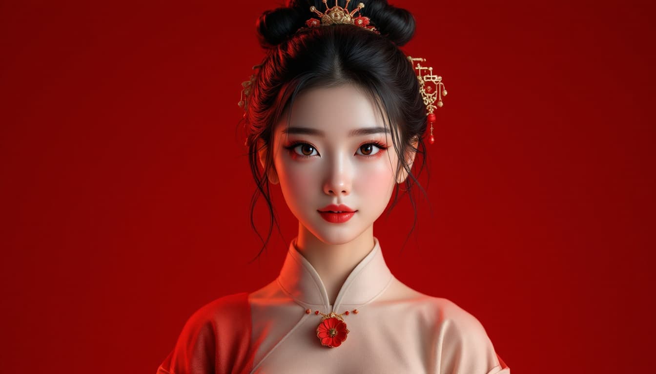 AI generated: 26 years old woman , 3D art, C4D, IP image, full-frontal portrait, a Chinese girl with black hair, w...
