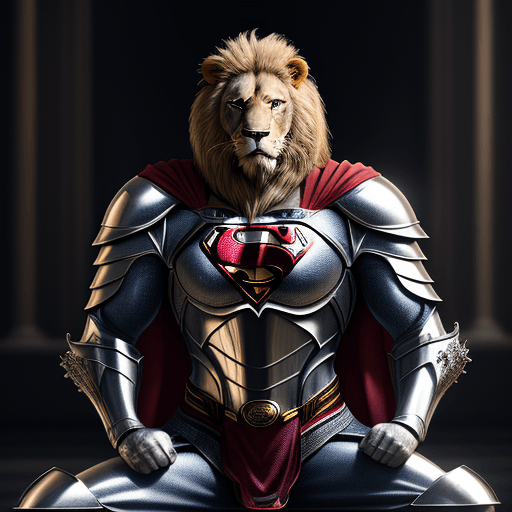 AI generated: kneeling superman lion knight, portrait, finely detailed armor, intricate design, silver, silk, cine...