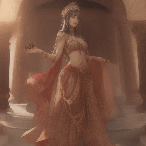 AI generated: The image depicts a gorgeous woman in an intricate ornately detailed embroidered and adorned red bel...