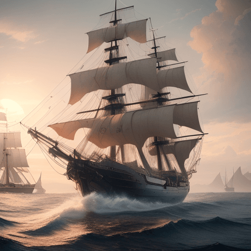 AI generated: Photo of a ultra realistic sailing ship, dramatic light, pale sunrise, cinematic lighting, battered,...