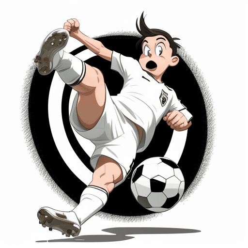 AI generated: White duck kicking a soccer ball, isolated, white background, cartoon style, black and white lines, ...