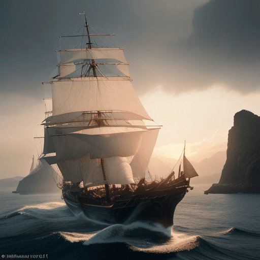 AI generated: Photo of a ultra realistic sailing ship, dramatic light, pale sunrise, cinematic lighting, battered,...