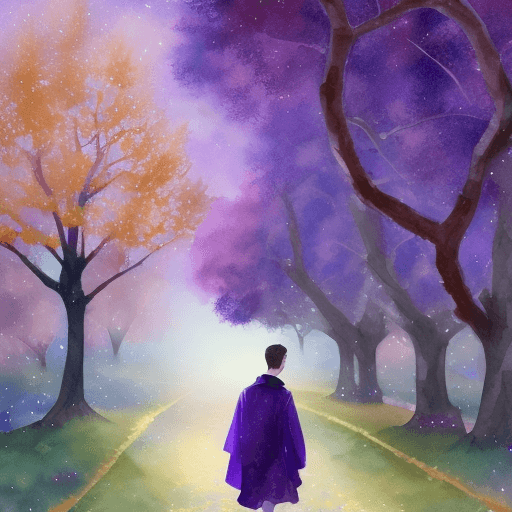 AI generated: A handsome young man was walking under the ginkgo tree in the bleak autumn wind, wearing a purple ro...