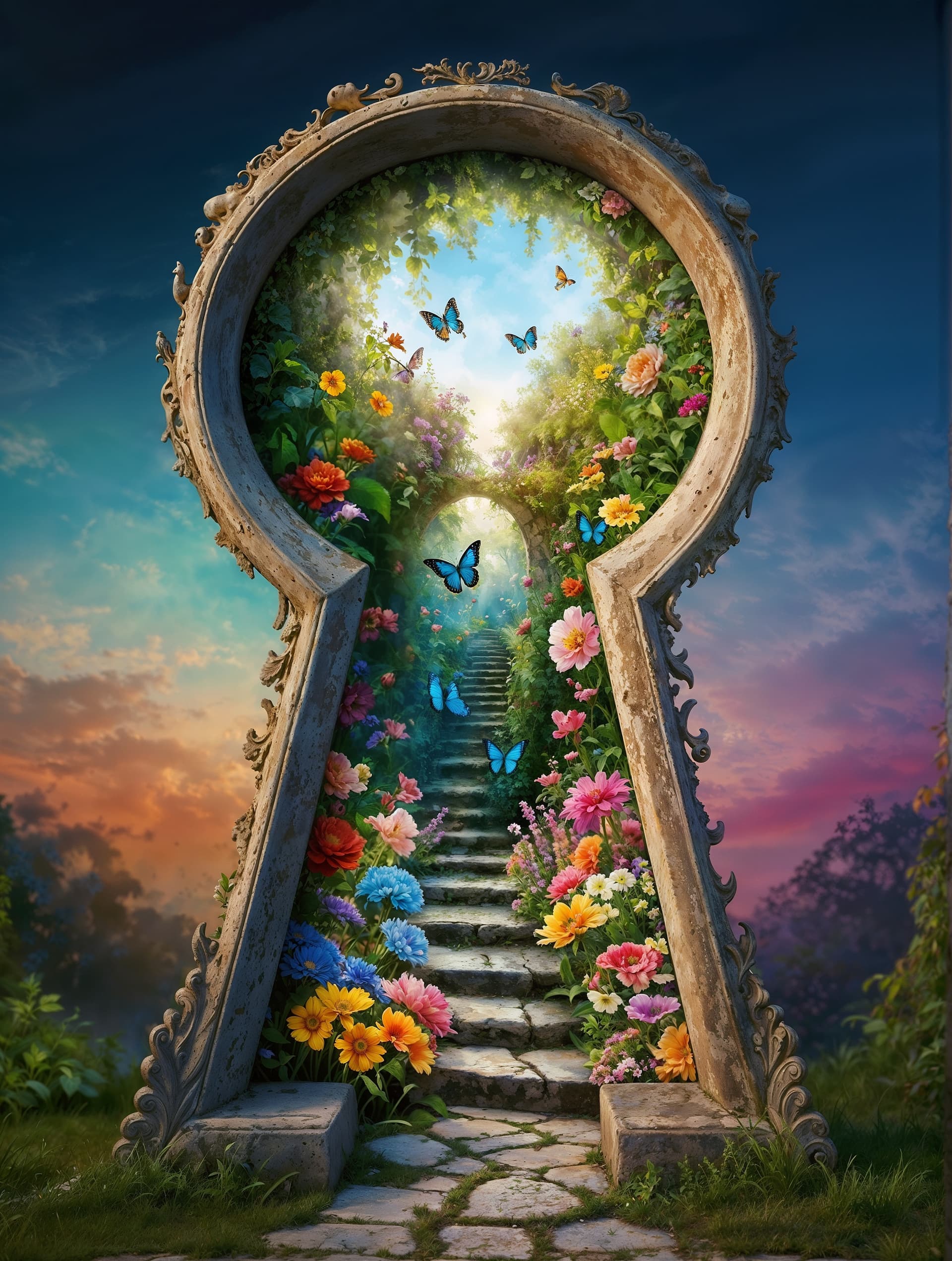 AI generated: A mesmerizing artwork that seamlessly combines the mystique of a detailed keyhole outline with the v...