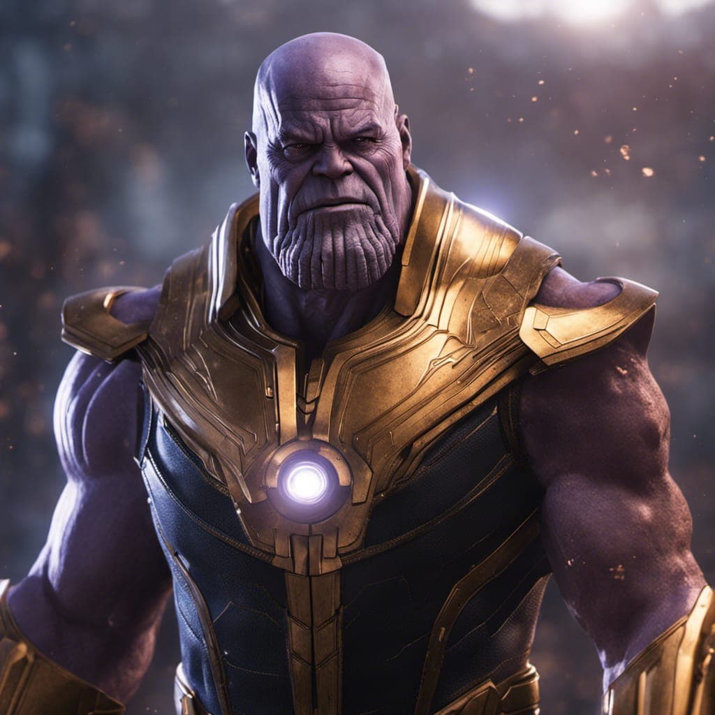 AI generated: Realistic Thanos from Avengers: Endgame , 8k, VFX, octane render, unreal engine 5, Diffraction Gradi...