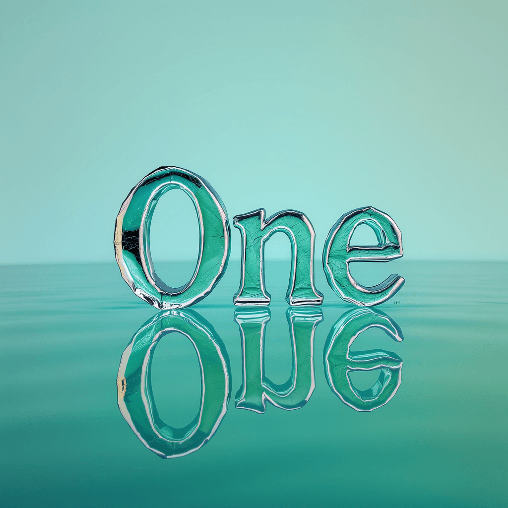 AI generated: render, centered composition, "One" letter, emerald ice, pastel light gradient cyan background, caus...