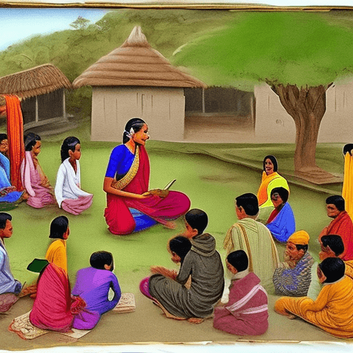 AI generated: indian village were rushi was teaching vedas to there students