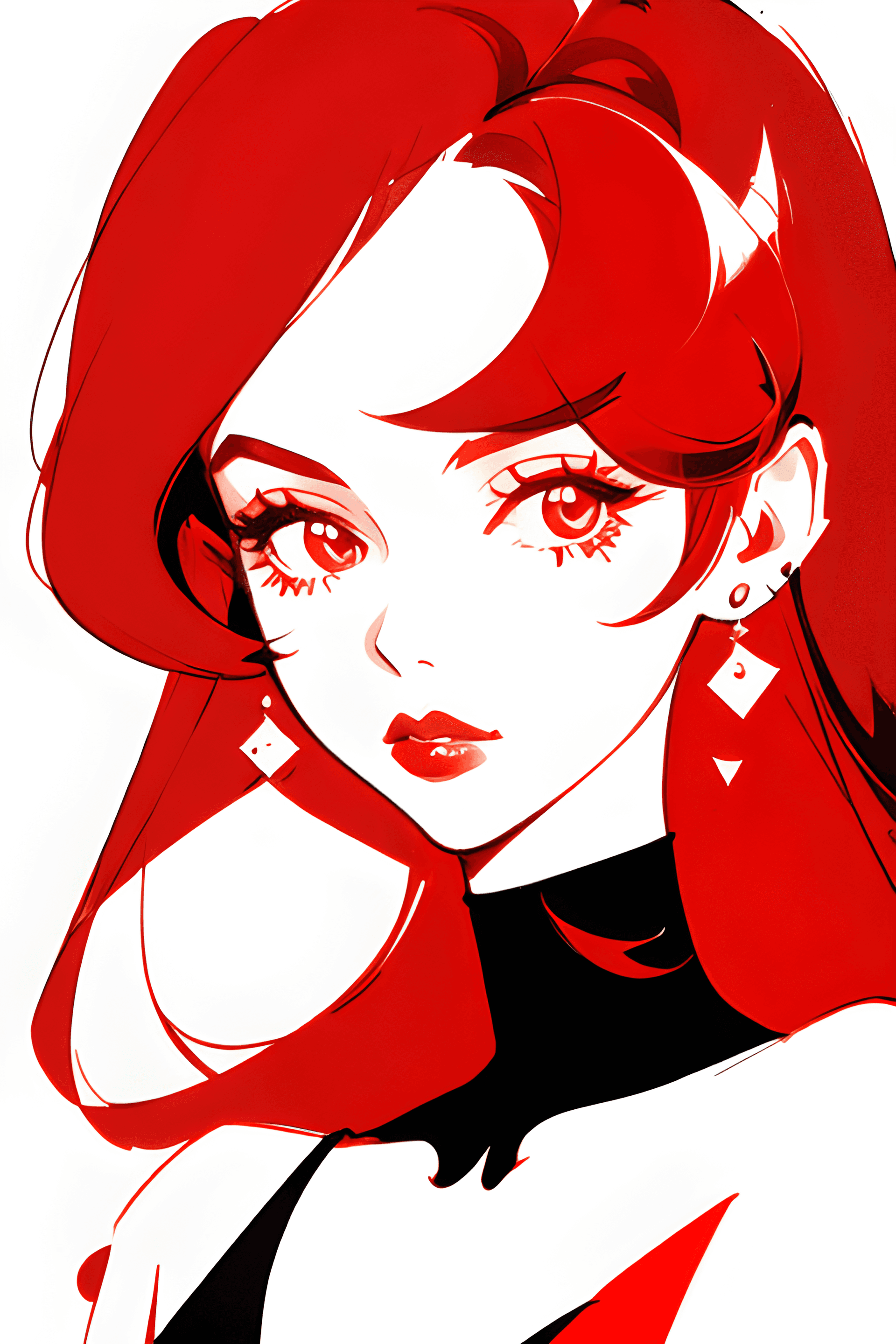 AI generated: a girl half body portrait, in red color, channel fashion in the style of david downton, minimalist b...