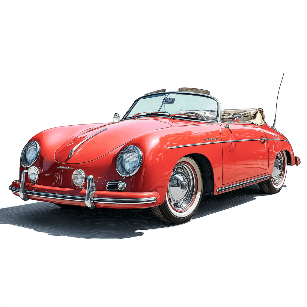 AI generated: retro 1955 Porsche 356 Speedster clipart, beautifully illustrated with its smooth body lines,
conve...