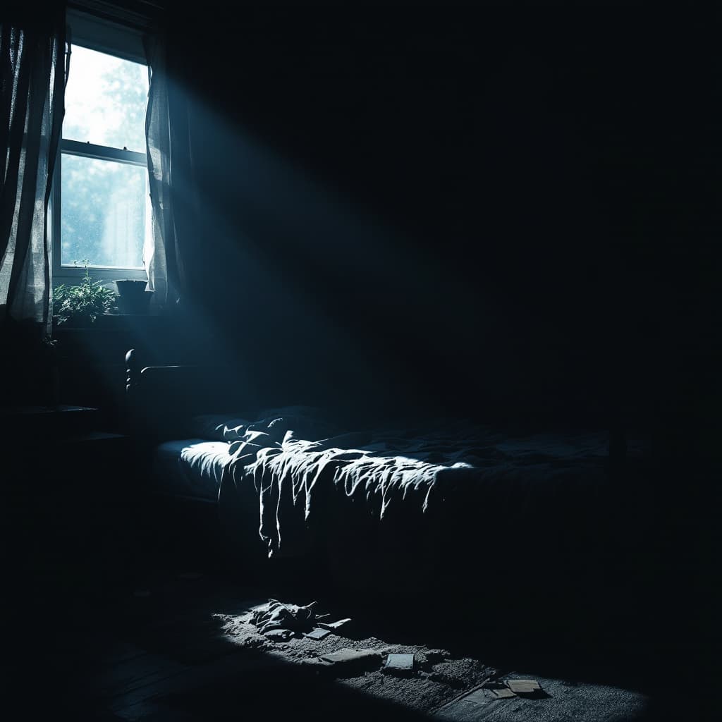 AI generated: Location: A dimly lit bedroom with sunlight streaming faintly through a window.
Atmosphere: Quiet an...