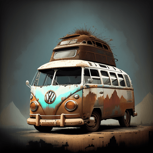 AI generated: vw bus, canvas art, abstract art printing, in the style of brian mashburn, light red and light brown...