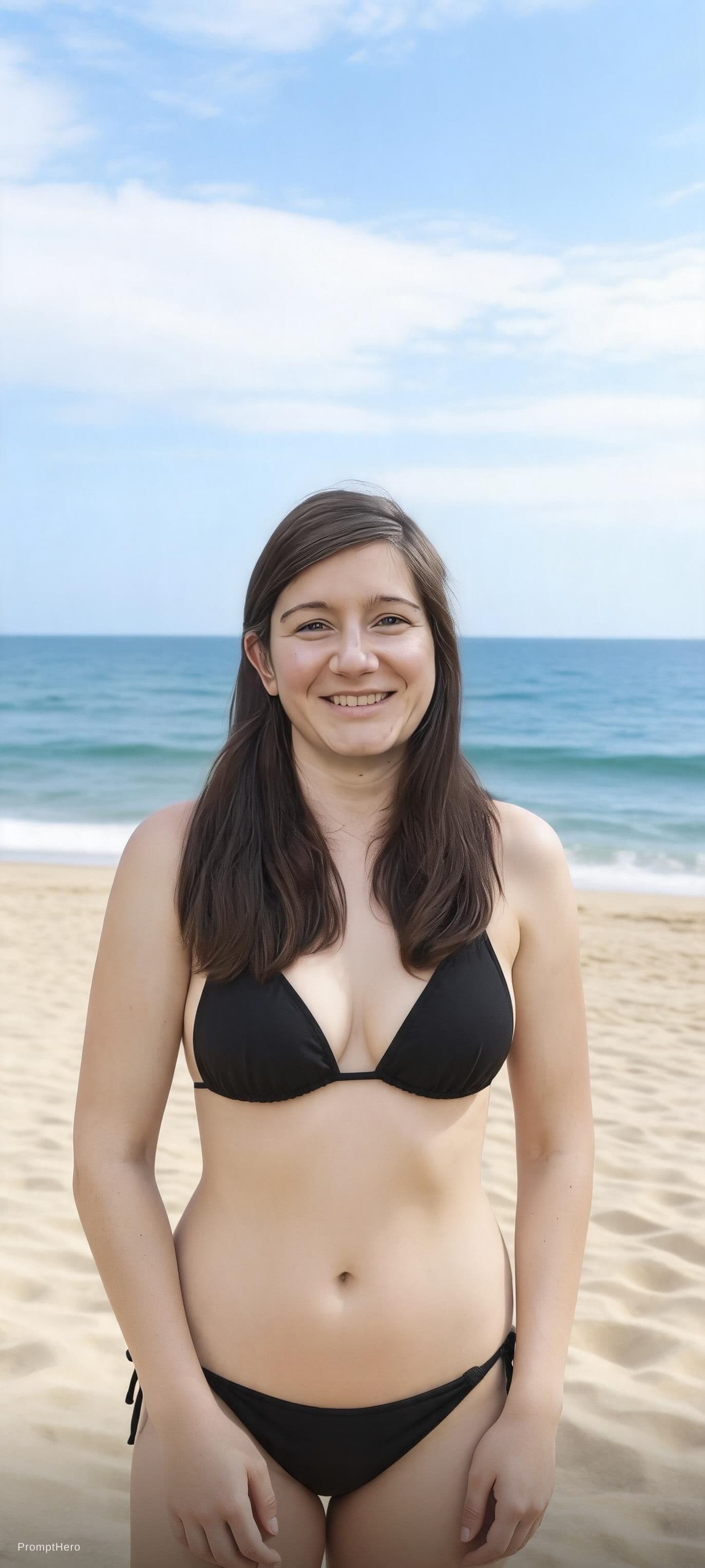 AI generated: Die Frau hat einen Bikini am Strand an.