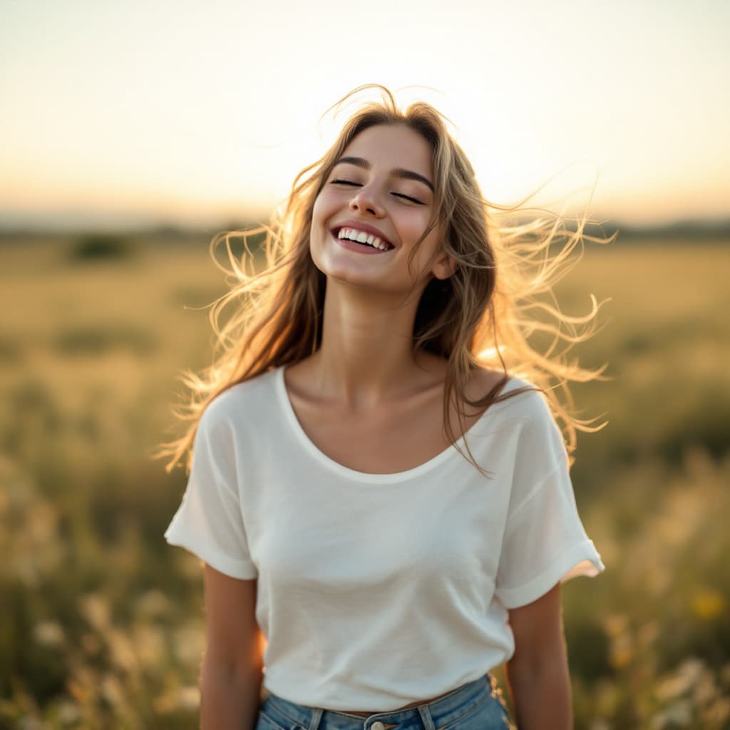 AI generated: Full body photo of an Ukrainian girl, wearing a white short-sleeved top and denim shorts, smiling wi...