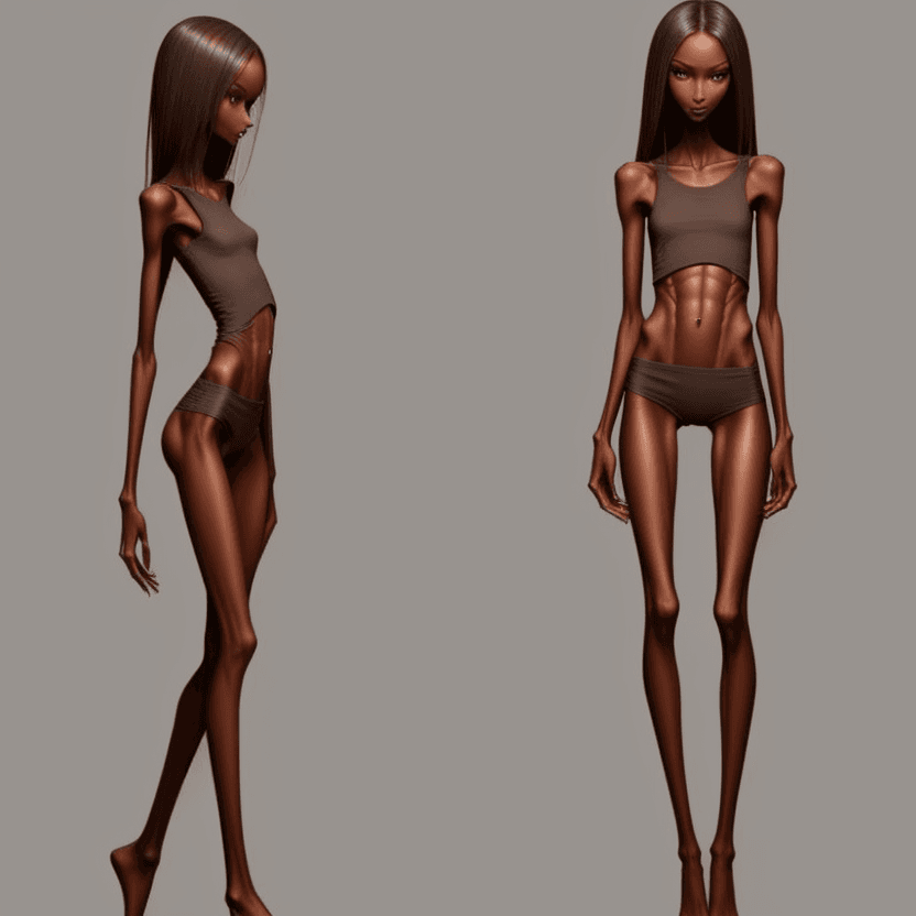 AI generated: extreme slender beautiful skinny brown skinned  slender (almost anorexic)  girl with skinny slender ...