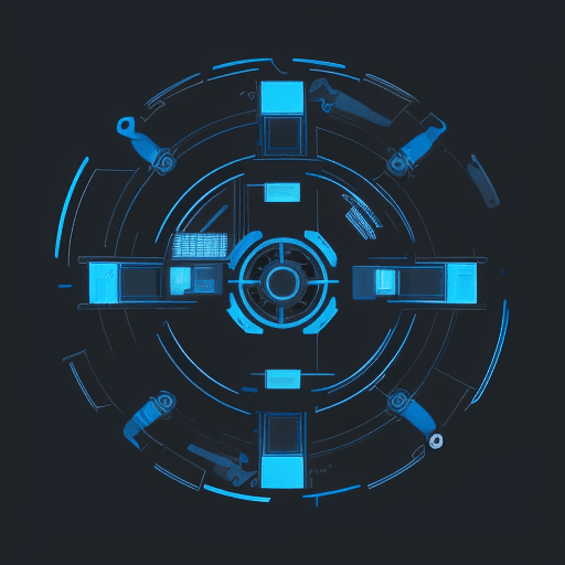 AI generated: Vector graphic of a single machine, blue color scheme, sleek design, precision engineering, technica...