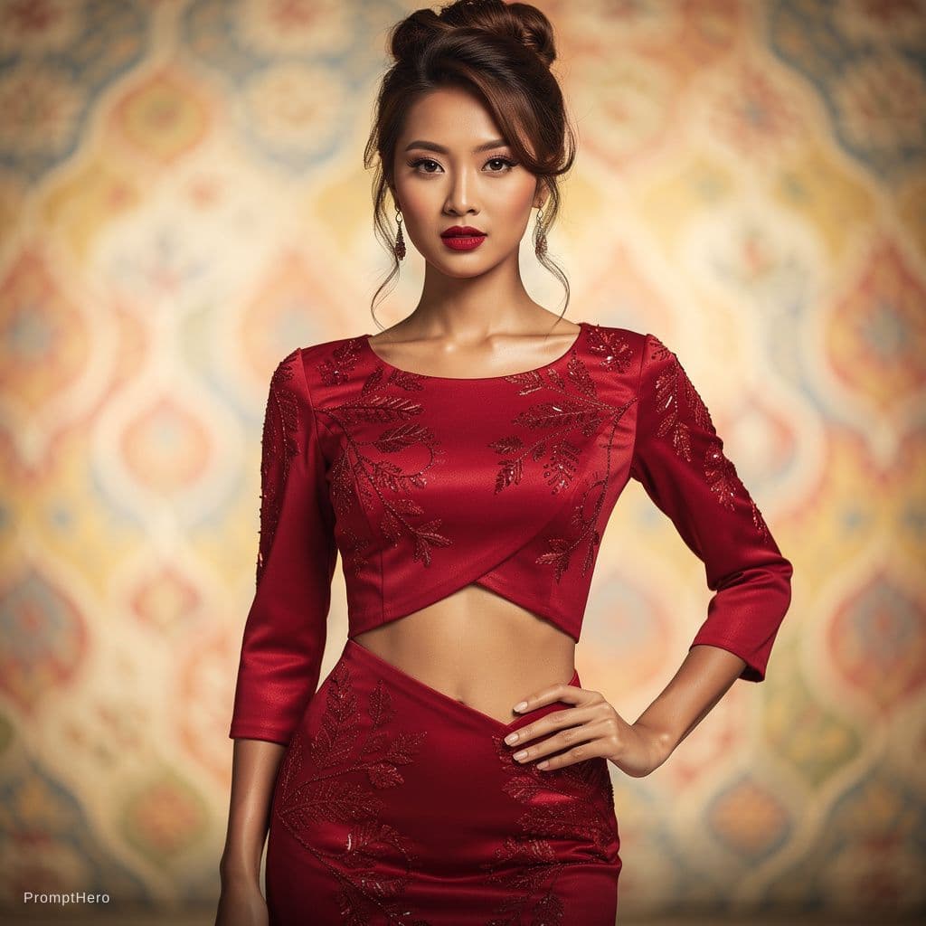AI generated: score_9, score_8_up, score_7_up, 1girl, asian, olive skin, sexy pose, (elegant dress, decorated dres...