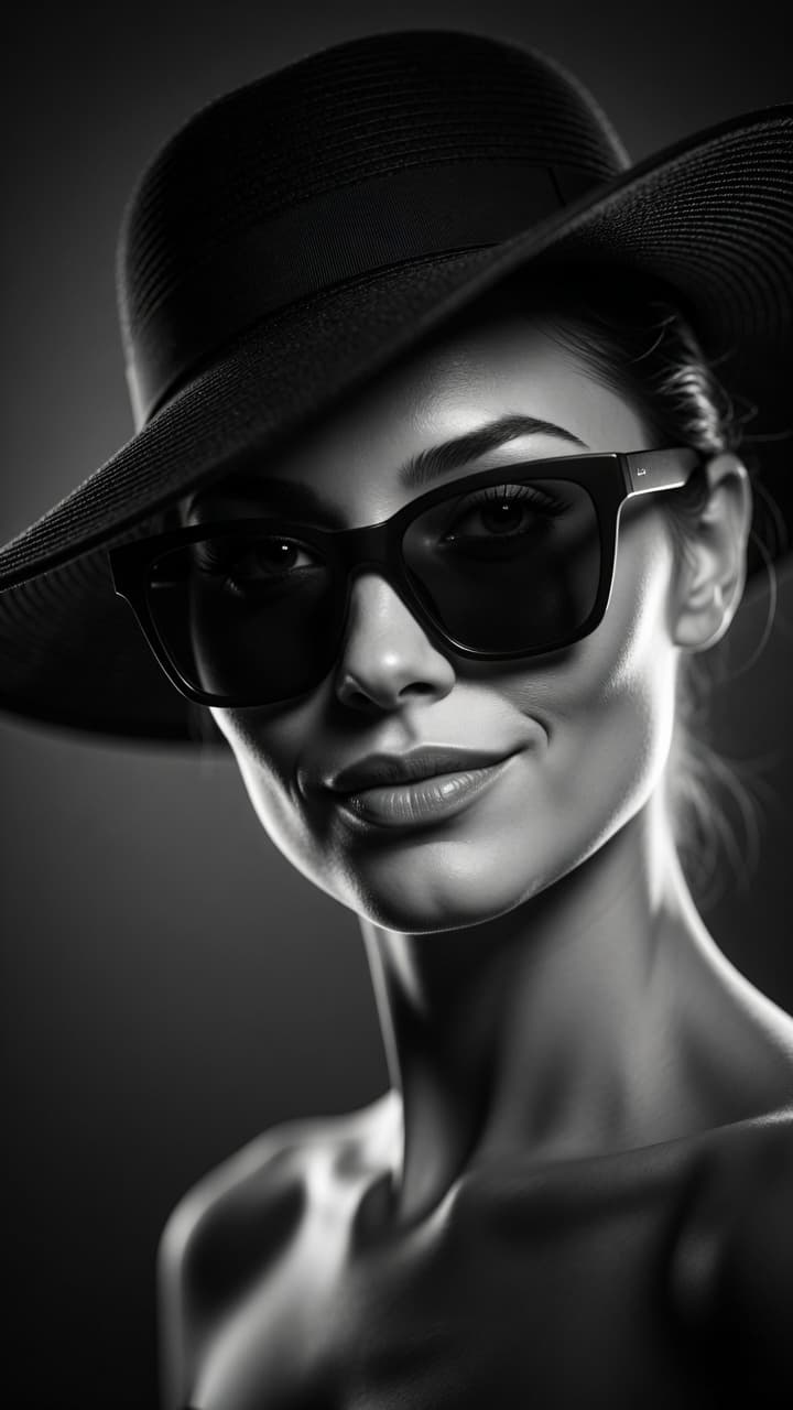 AI generated: A striking, confident woman in her late 20s with sharp, elegant facial features, wearing sleek matte...