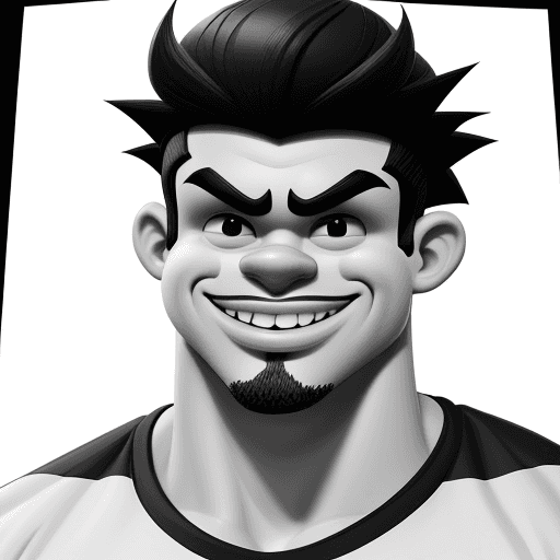 AI generated: a stylized black and white caricature that illustrates a strong soccer Fan, he has a big upper body ...