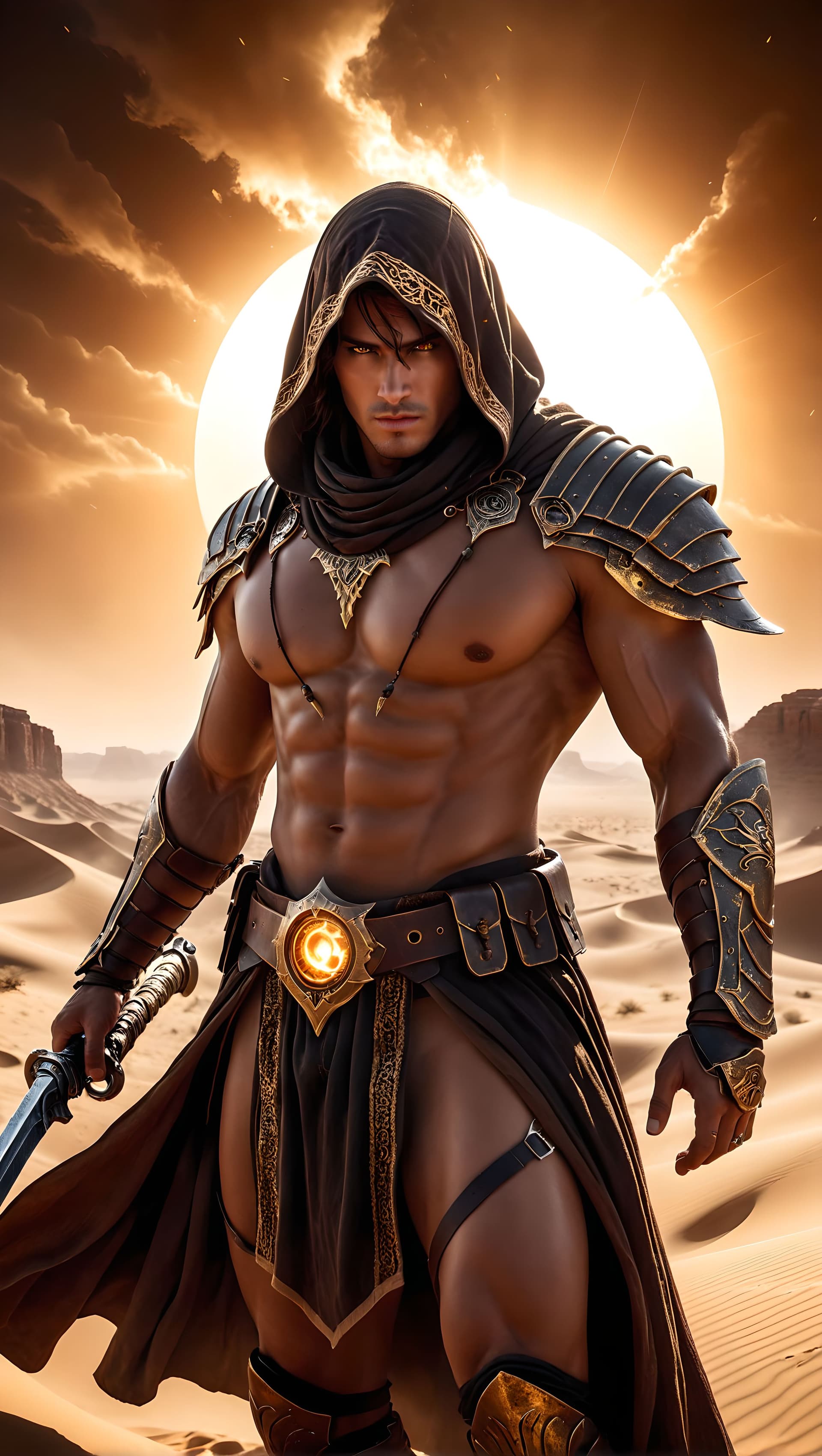 AI generated: A deadly and elusive Hashashin, a phantom in the vast desert, his movements swift and silent like sh...