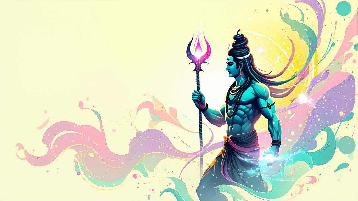 AI generated: "Create a vibrant illustration of Lord Shiva, where his cosmic energy is depicted as a flowing casca...