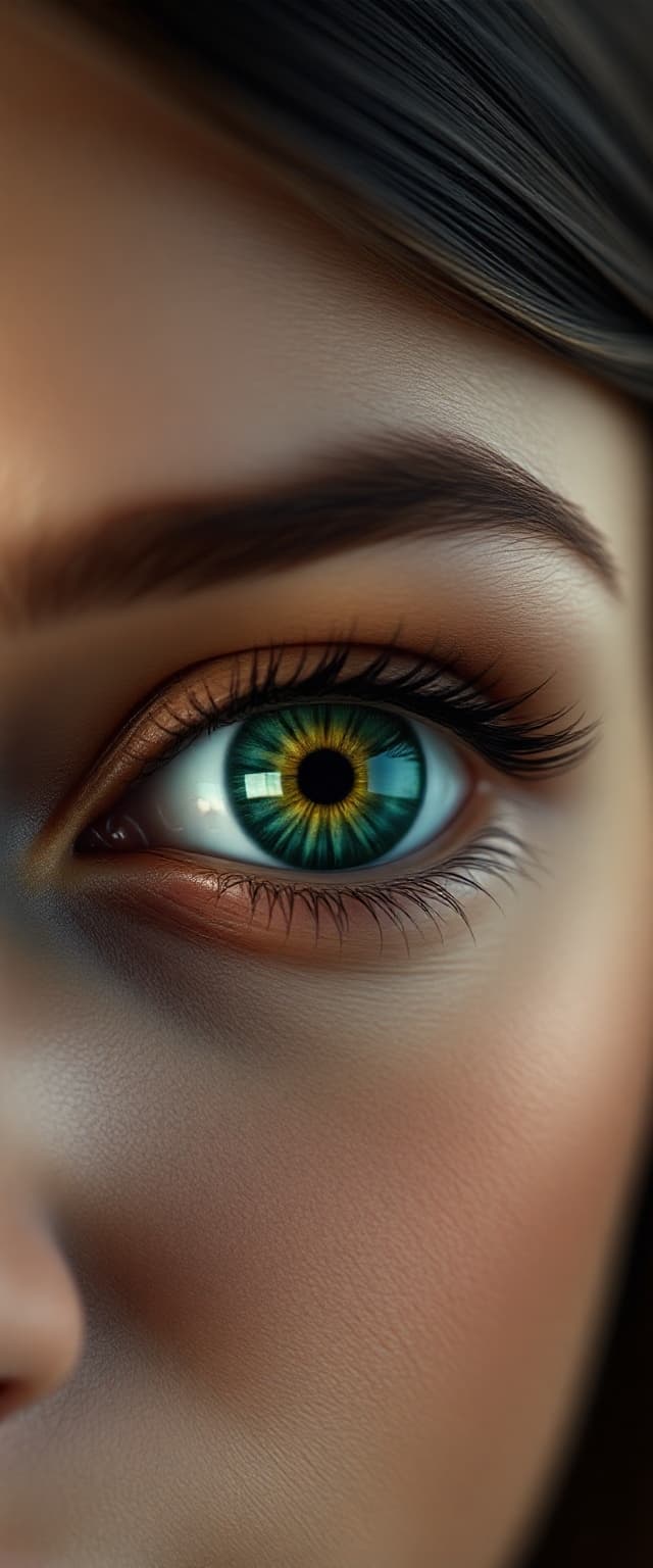 AI generated: Ultra-realistic close-up portrait of a beautiful young woman, around 25 years old, focusing on her e...
