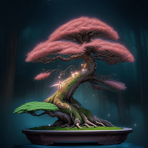 AI generated: highly detailed, stunning image of a heavenly bonsai tree, stunning tree, ethereal, fairy lights, fi...