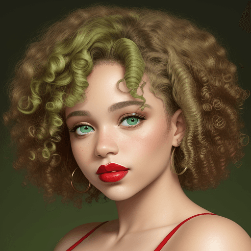 AI generated: a portrait photo of voluptuous light skin woman light green eyes,curly hair, red lipstick,textured s...