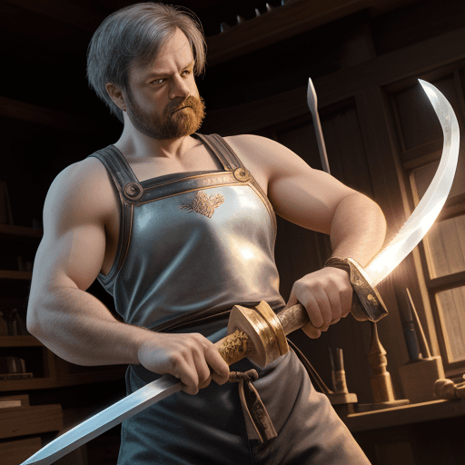AI generated: swordsmith wielding hammer

