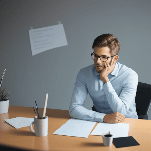 AI generated: an entrepreneur sitting at a desk and thinking creatively