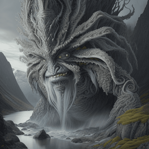 AI generated: Colossal troll from the Norwegian mountains, organic nature-inspired forms, ultra detailed, intricat...