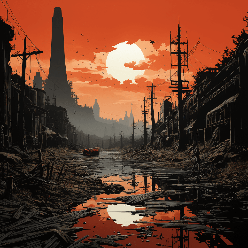 AI generated: an image of a futuristic, desolate landscape inspired by the style of Tsutomu Nihei, The scene shoul...