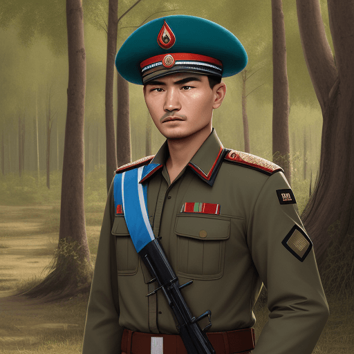 AI generated: Uzbek soldier at the forest with other soldiers