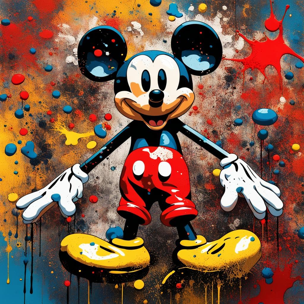 AI generated: an interpretation of Mickey Mouse, vibrant colors, full image splash, Pixabay, smiling, highly detai...