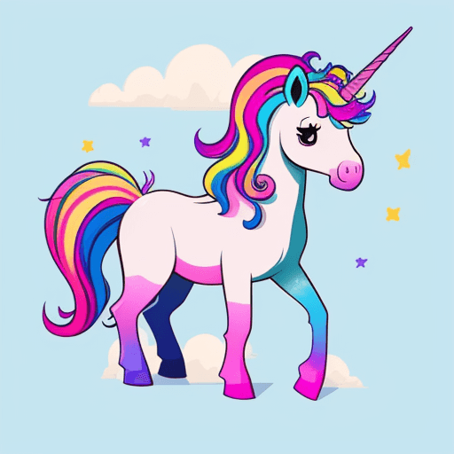 AI generated: awesome colorful illustration, unicorn, clip art style, lovely, cute, artstation