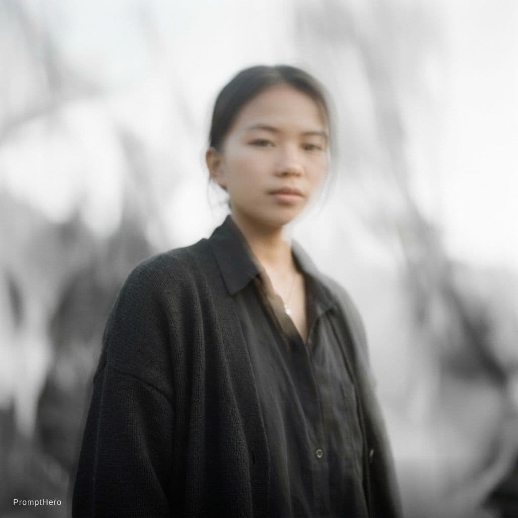 AI generated: blurry image of a girl, in the style of minimalist beauty, androgynous, light black, mote kei, seren...