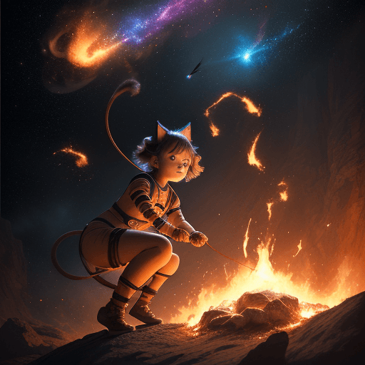 AI generated: cinematic portrait of a young cute female with a monkey's tail, small kitty ears and carre haircut, ...