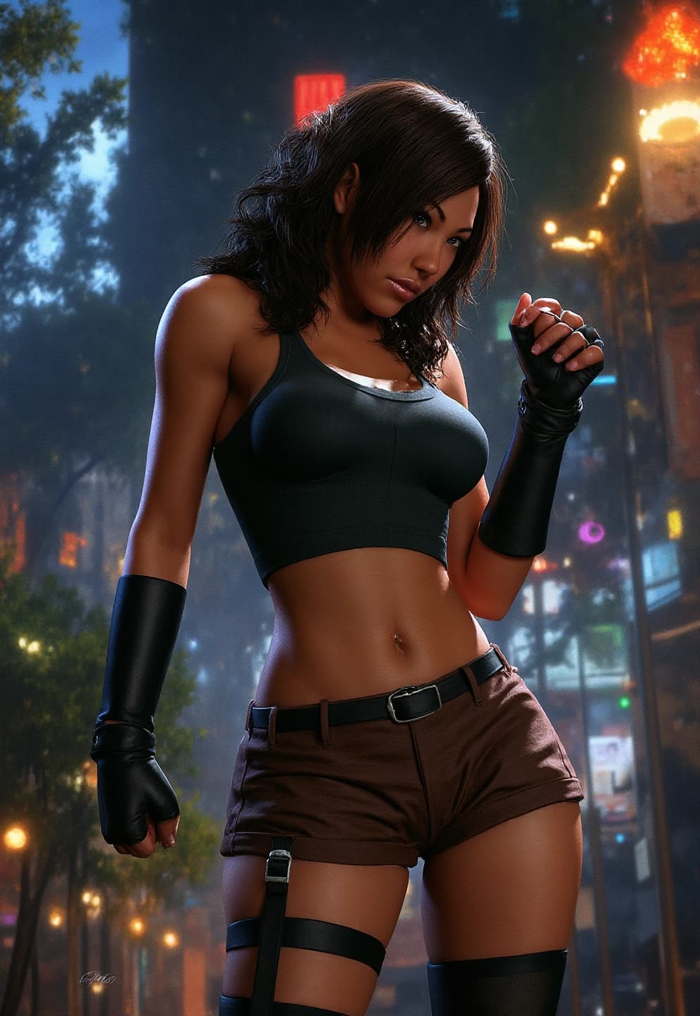 AI generated: Create a vibrant RPG scene inspired by Final Fantasy VII, featuring Tifa Lockhart in a dynamic actio...