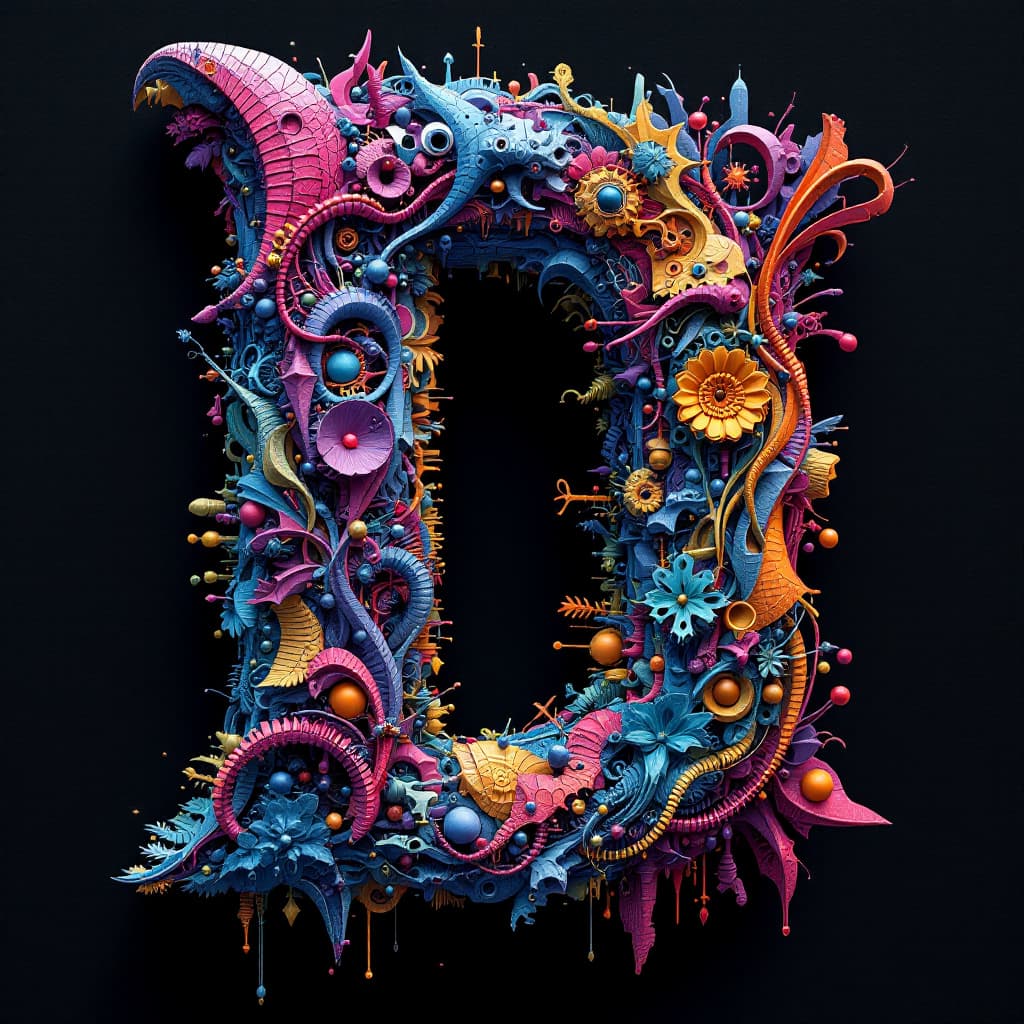 AI generated: the letter DRUMATIX decorated in a complex 3 D deconstructivist style withbright colors. --v 5.1 --a...