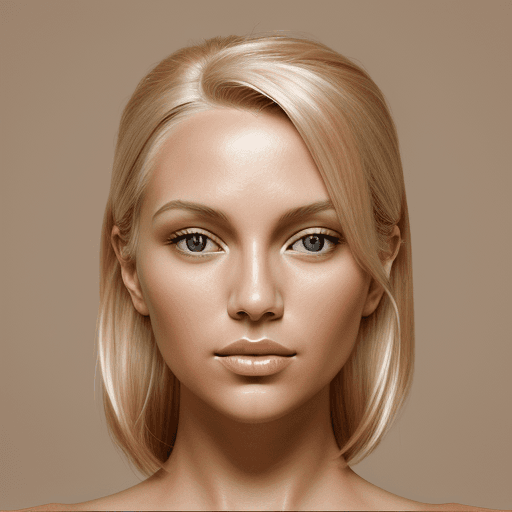 AI generated: a photo of a blonde woman, in the style of minimalist beauty, light bronze and bronze, serene faces,...