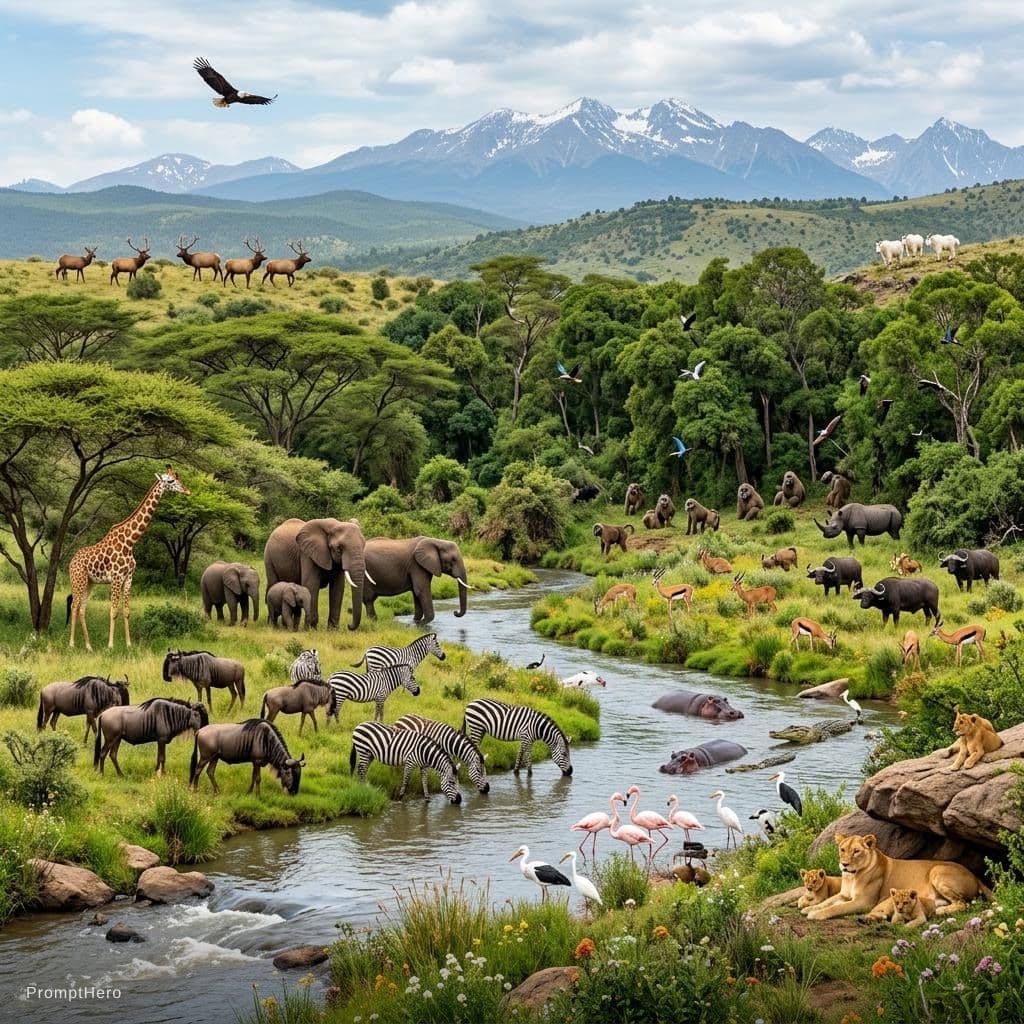 AI generated: Full nuture scene all animal adding