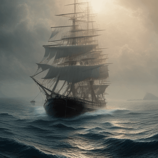 AI generated: Photo of a ultra realistic sailing ship, dramatic light, pale sunrise, cinematic lighting, battered,...