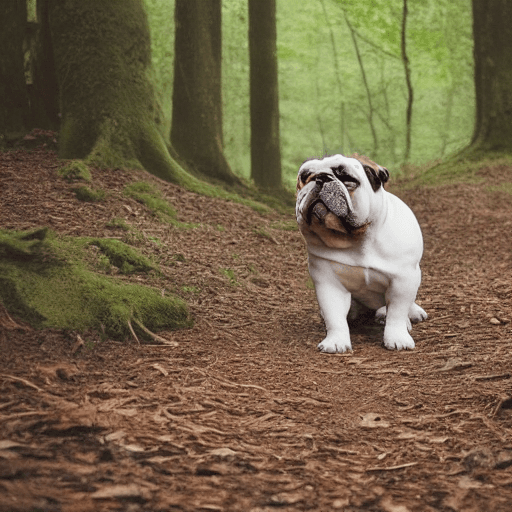 AI generated: english bulldog in the woods