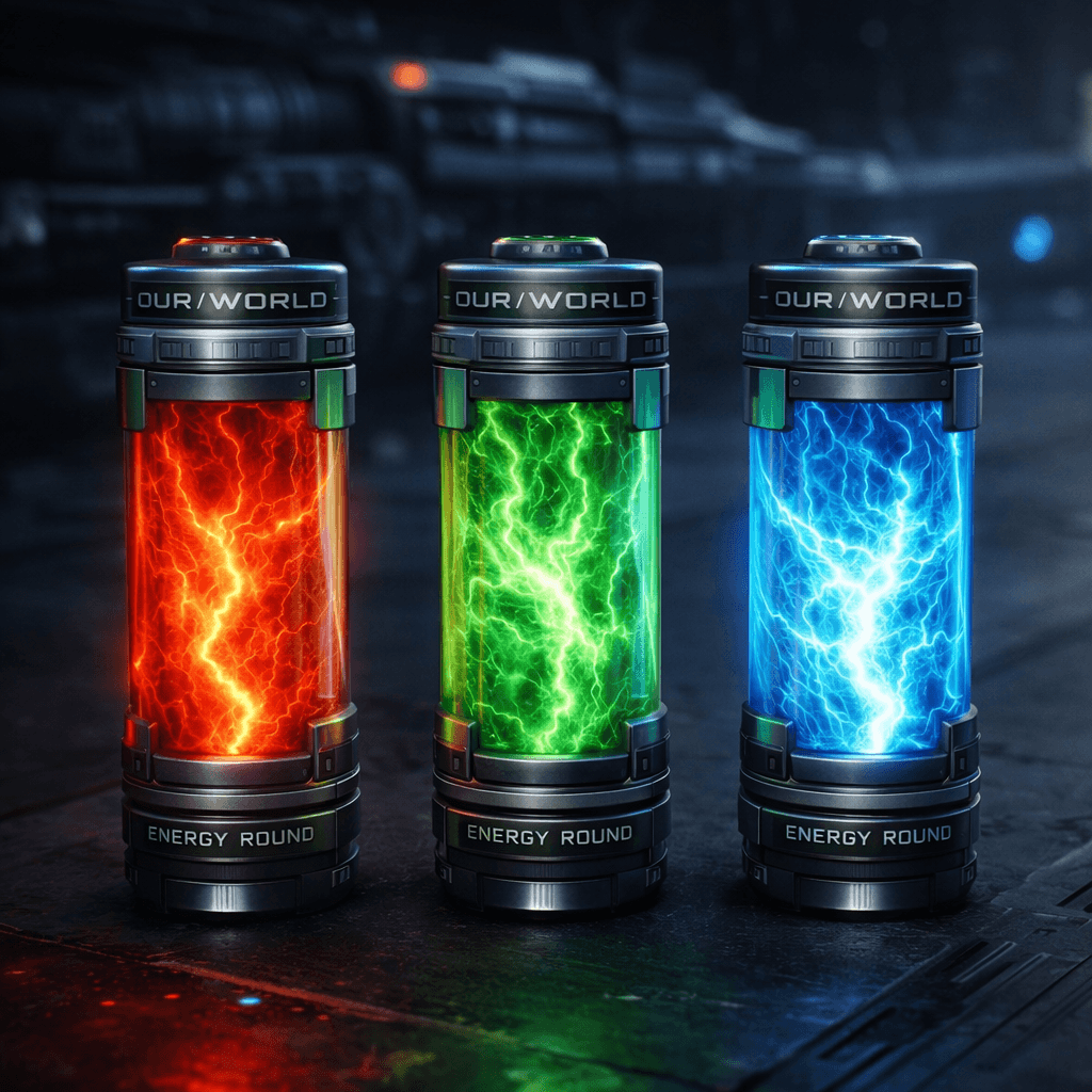 AI generated: Use the reference image to create an image of Sci-fi AA Battery size energy rounds for engery weapon...