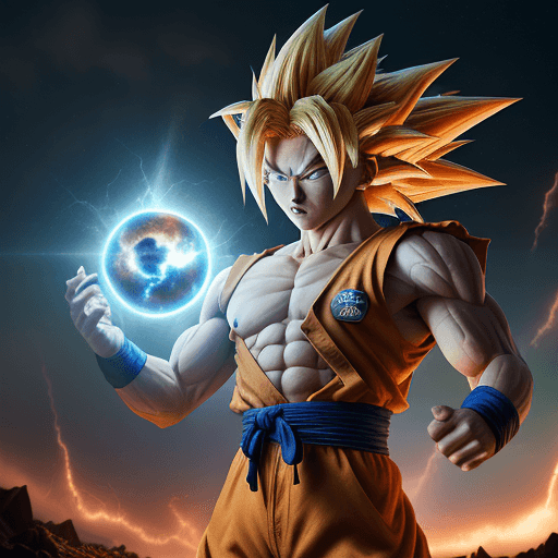 AI generated: Realistic anime Dragonball Z super Goku, high detail, transforming into Ultra Instinct, earth breaki...