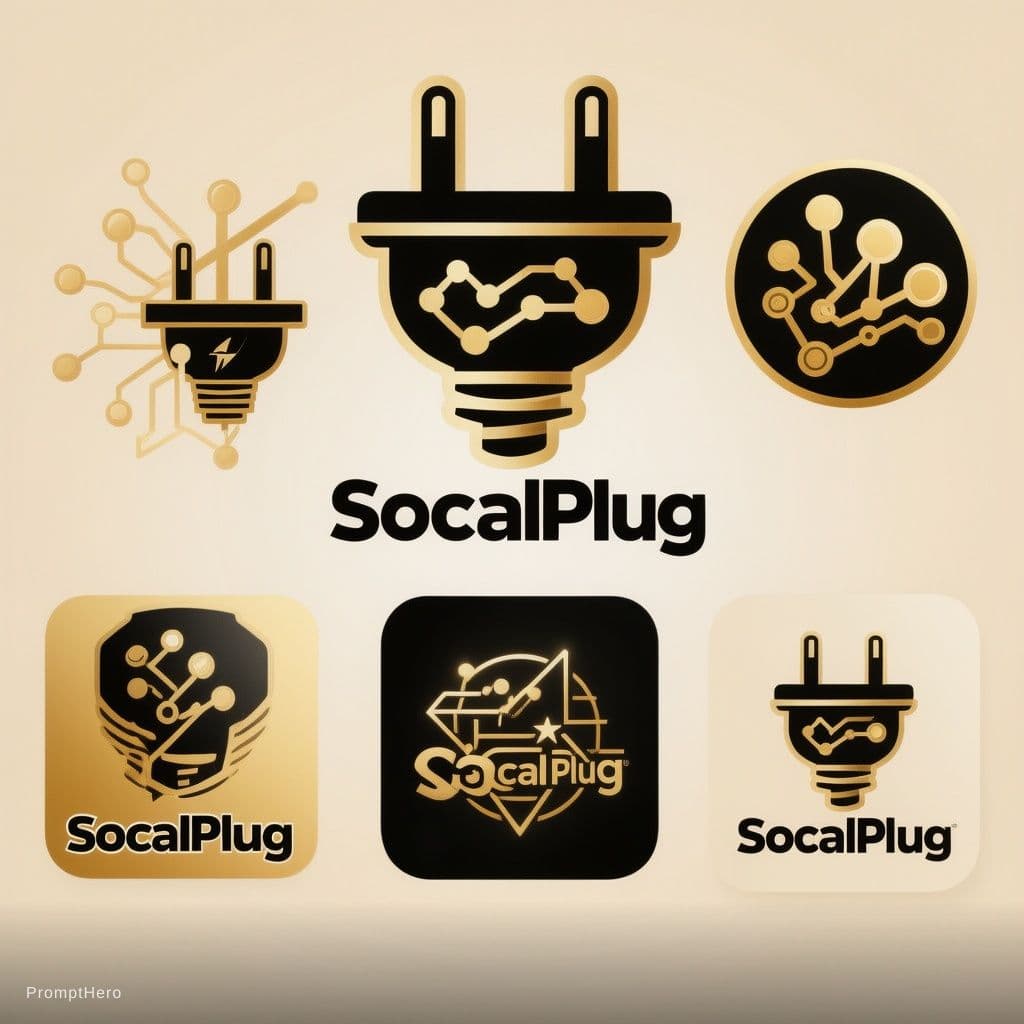 AI generated: “Create 3–5 logo variations for a social commerce platform called SocialPlug. The logo should includ...